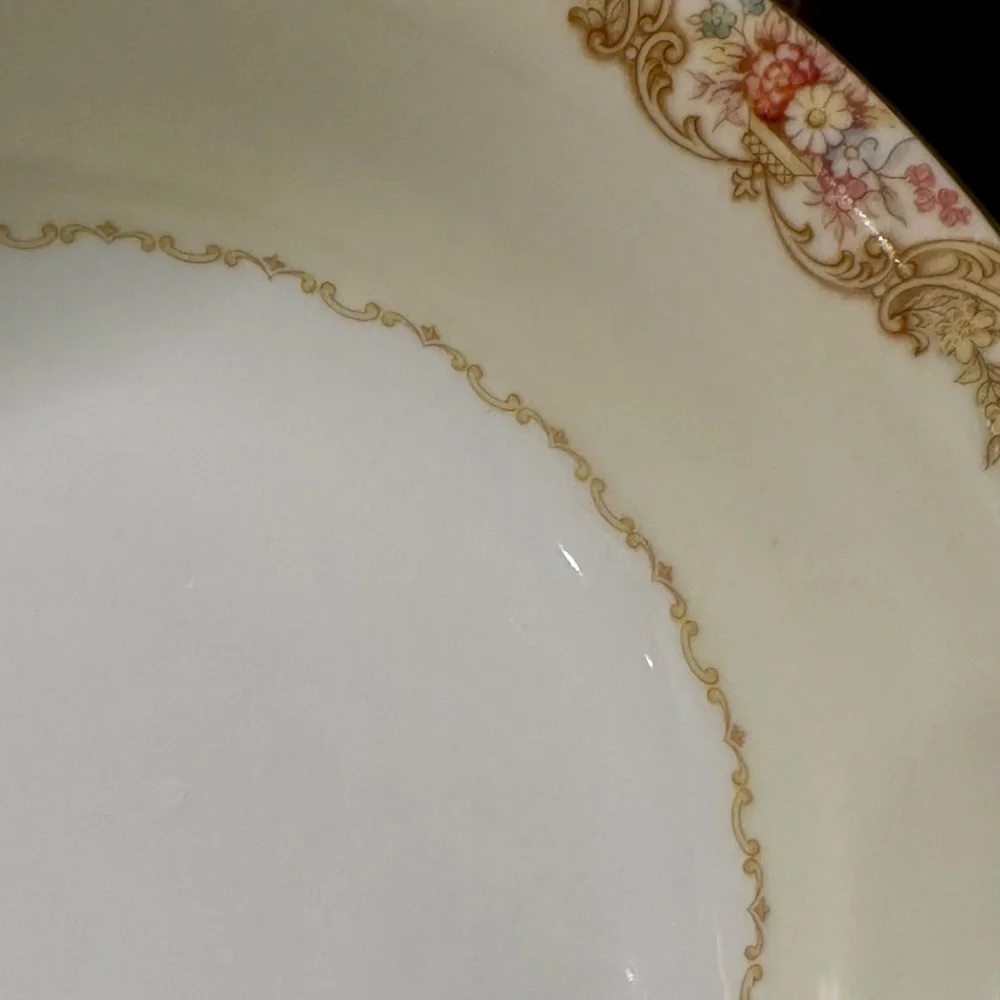 Vintage Noritake Trojan Round Double Handled Serving Bowl Gold Floral Japan